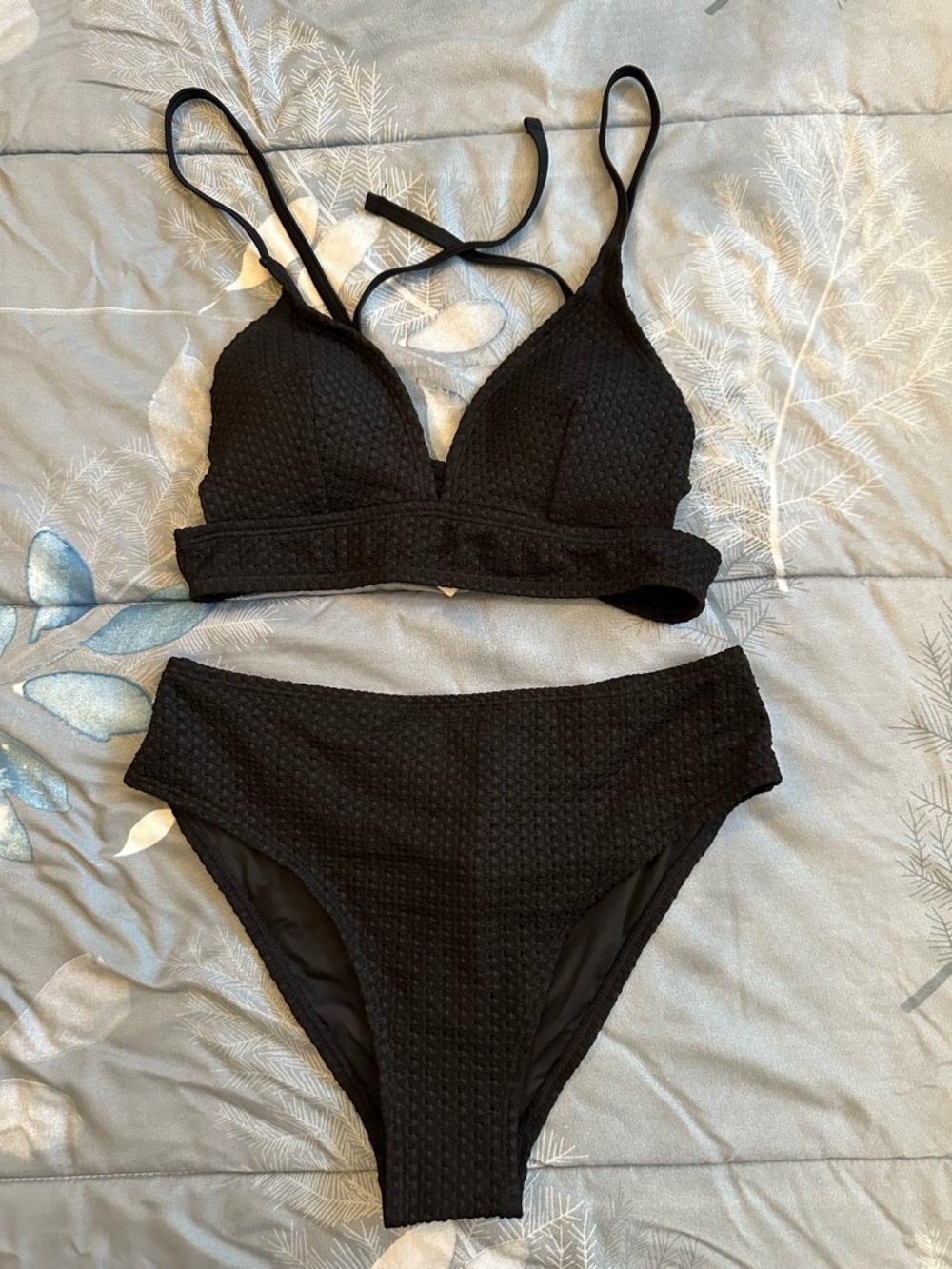 NWTS Cupshe Black Textured High-Rise Bikini Sz S